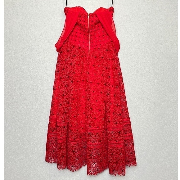 SELF-PORTRAIT Floral Crochet Lace Sweetheart Neck Sleeveless Fit & Flare Dress 4 - Picture 6 of 12